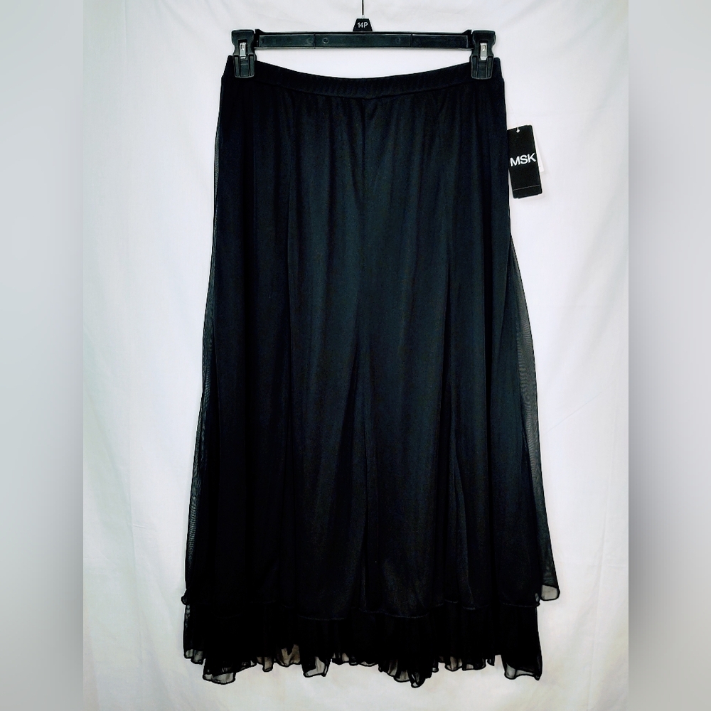 MSK Black A-Line Layered Midi Skirt